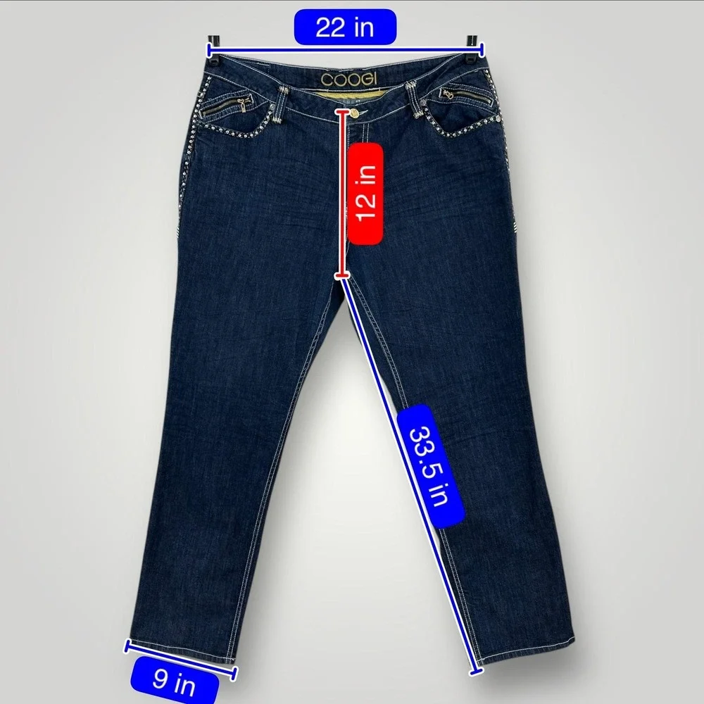 Coogi Jeans Womens 22 (44x33.5) Blue Dark Wash Straight High Rise Studded Denim